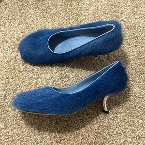 Brand New MARNI Electric Blue Calf Hair Kitten Heels